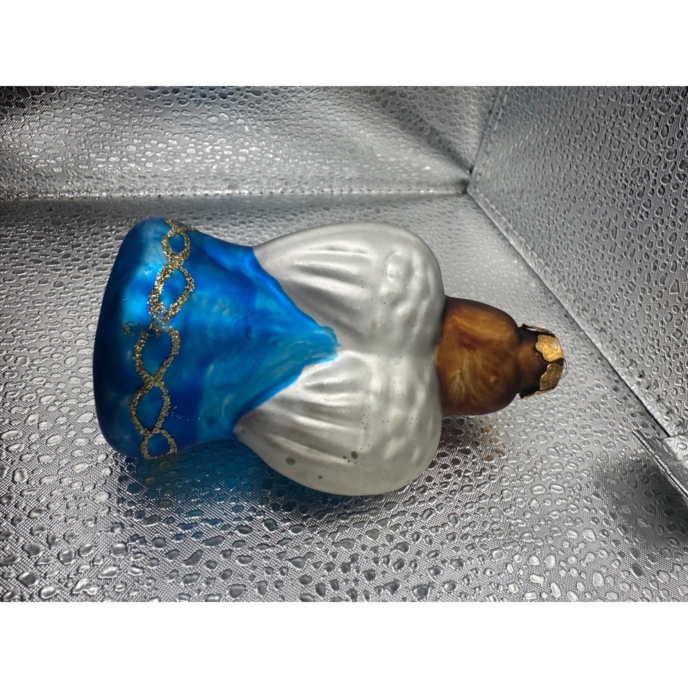 Vintage Blown Glass Angel Ornament Blue Robe Gold Glitter Wings Christmas - Picture 9 of 10